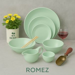 سرویس غذا خوری رنگی  30 پارچه چینی سرامیک رنگ سبز